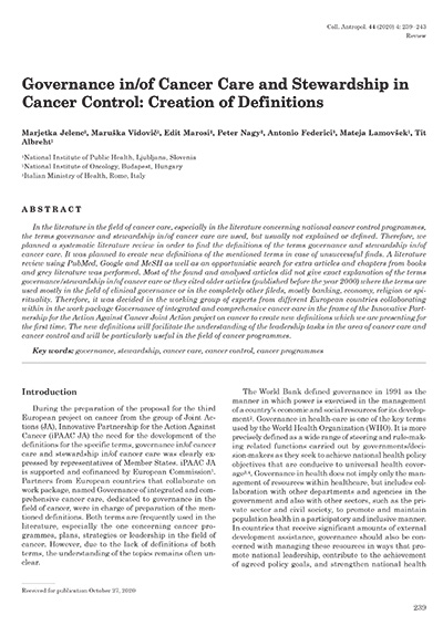 Governance in/of cancer care and stewardship in cancer control: creation of definitions