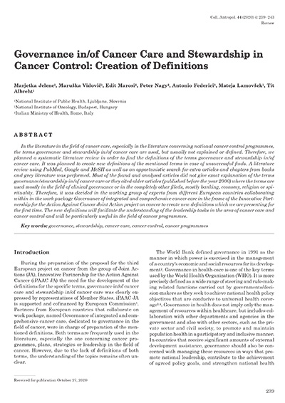 Governance in/of cancer care and stewardship in cancer control: creation of definitions