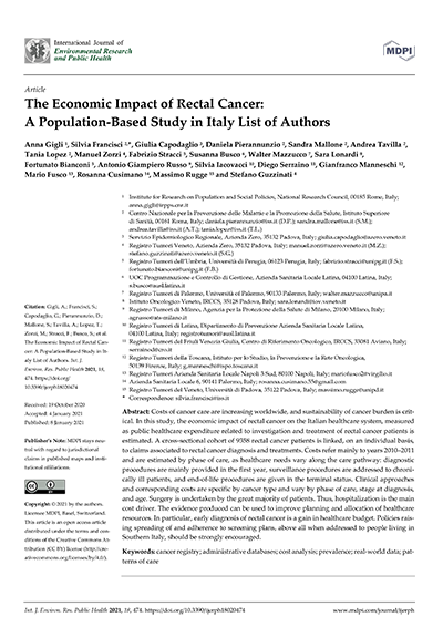 The Economic Impact of Rectal Cancer: A Population-Based Study in Italy