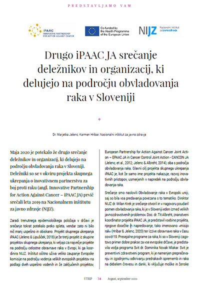 Drugo iPAAC JA srečanje deležnikov in organizacij, ki delujejo na področju obvladovanja raka v Sloveniji