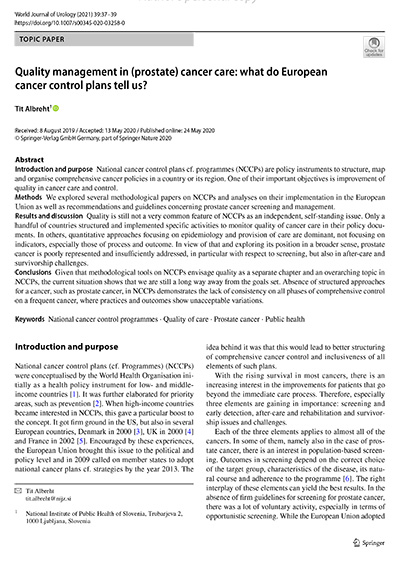 Quality management in (prostate) cancer care: what do European cancer control plans tell us?